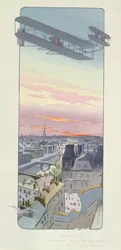 Comte Charles de Lambert Flying a Wright-Ariel Biplane, Juvisy, Paris, Published by Mabileau, Paris